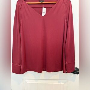Ann Taylor V-Neck Long Sleeve Top in Wine
